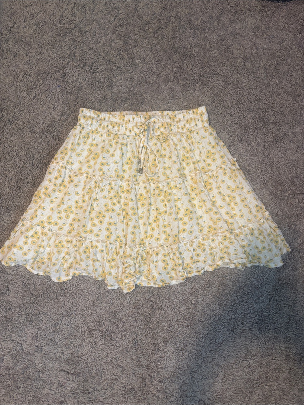 Princess Polly White and Yellow Floral Tiered Mini Skirt